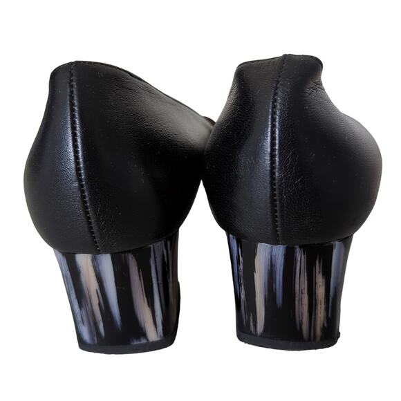Aquatalia Pasha Heels 9 Made in Italy Black Block Heel Leather Pointed Toe Pumps - Picture 3 of 10